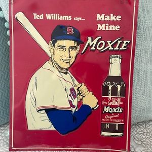 Tin advertising sign of Ted Williams for Moxie